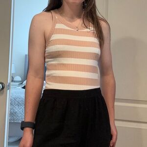 American Eagle Striped Pink and White High-Neck Tank